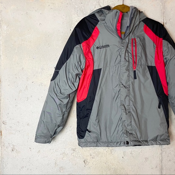 Columbia Other - Columbia heavy ski coat gray red zip button hood